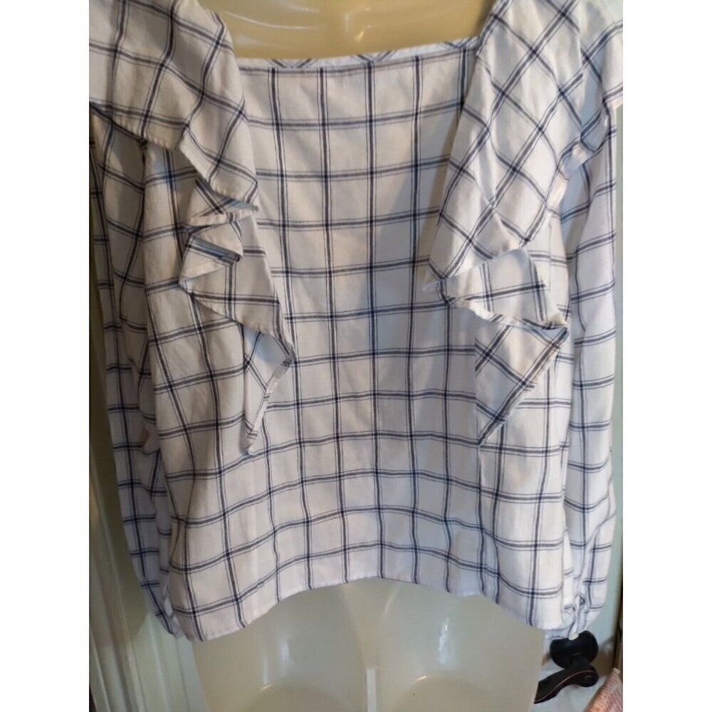 J. Crew Top White Blue Checks Square Ruffled Sz XXL Bust 48 L 23 - Picture 8 of 12